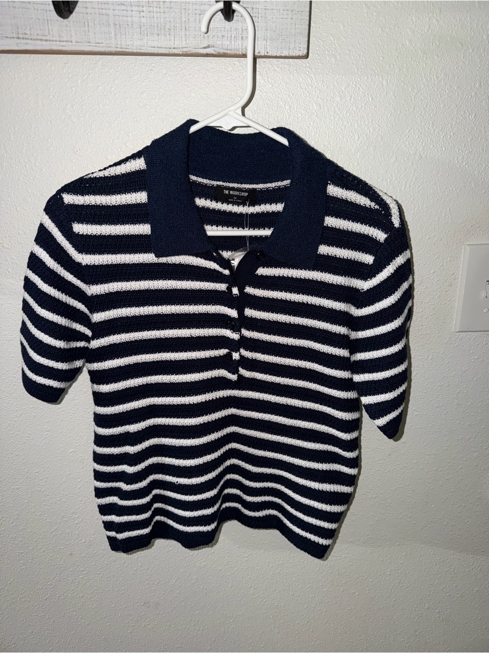Workshop Republic Clothing Navy & White Striped Polo Knit Sweater